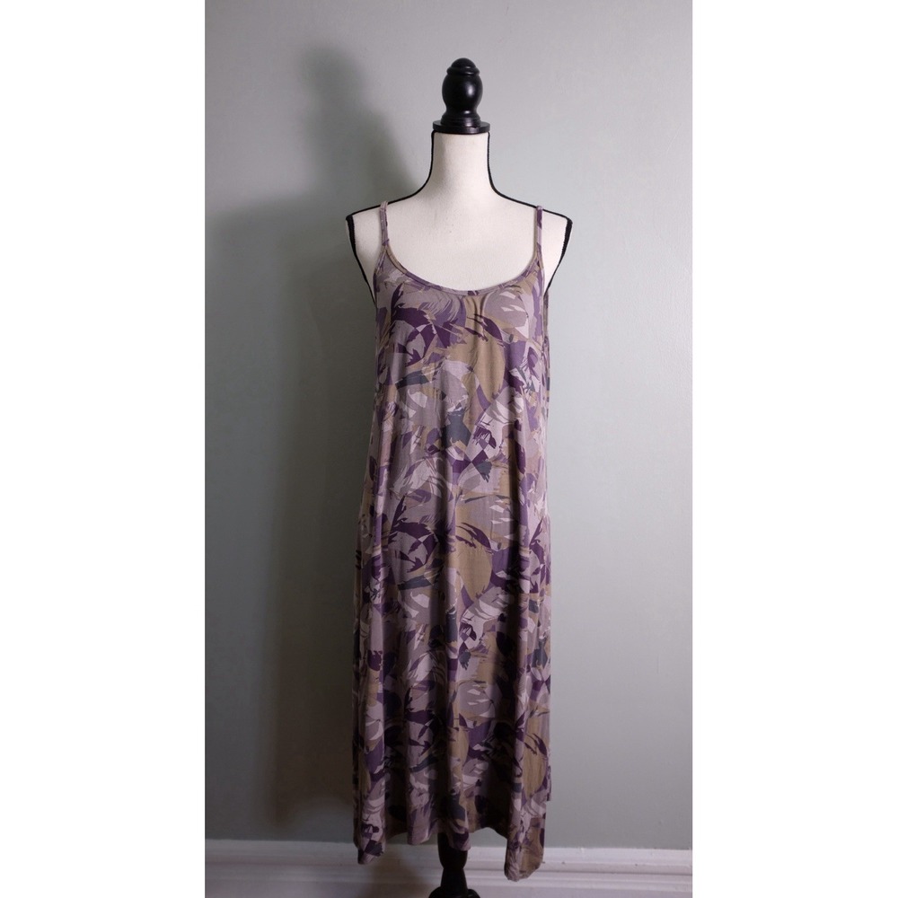 LOGO Lori Goldstein Cami Dress L Purple Floral Artsy Lagenlook Boho Layering